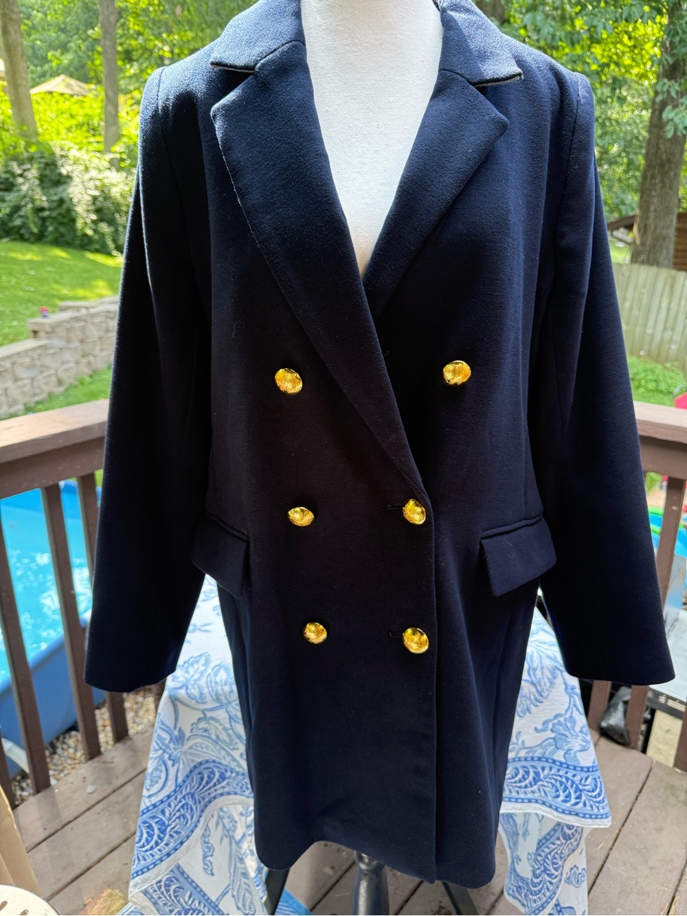 Banana Republic Navy Blue Double Breasted Trench Coat Jacket Womens L Large